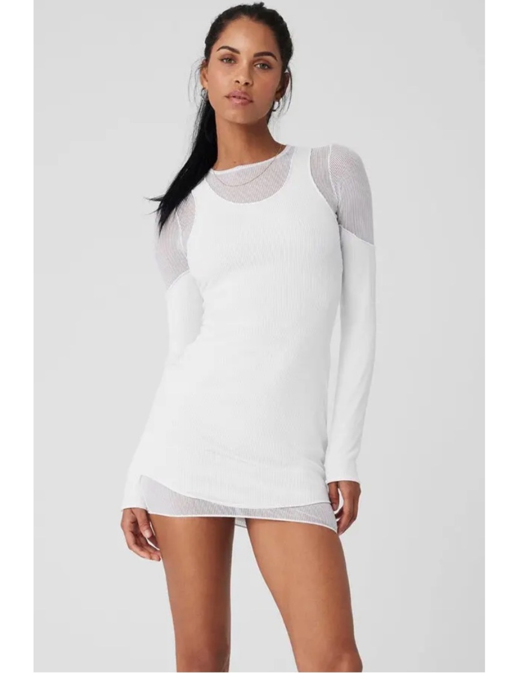 NWOT ALO YOGA Striped Mesh Synergy Long Sleeve Dress In Size L